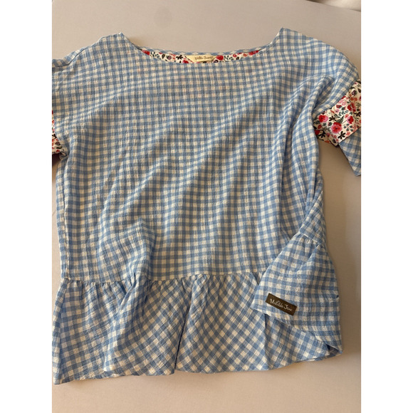 Matilda Jane Women's L Cottagecore Gingham Floral Flutter Sleeve Blouse Boho - Picture 5 of 9